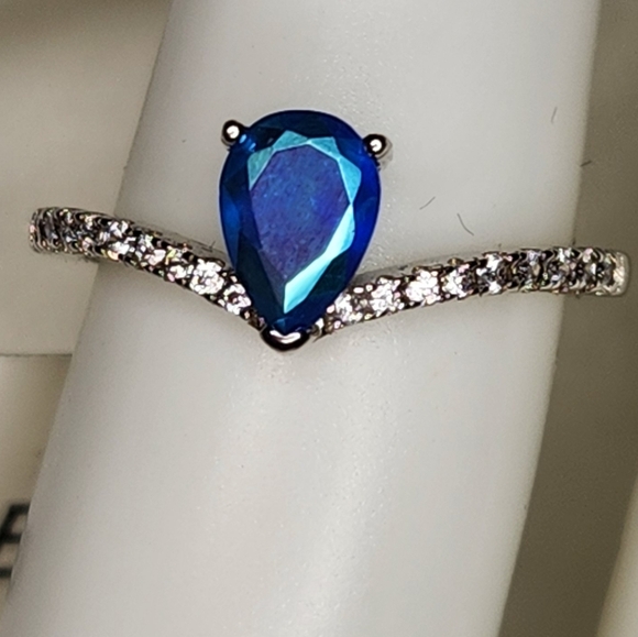 🍒 Blue Opal Wishbone Ring S925 Sz.6 - Picture 1 of 1